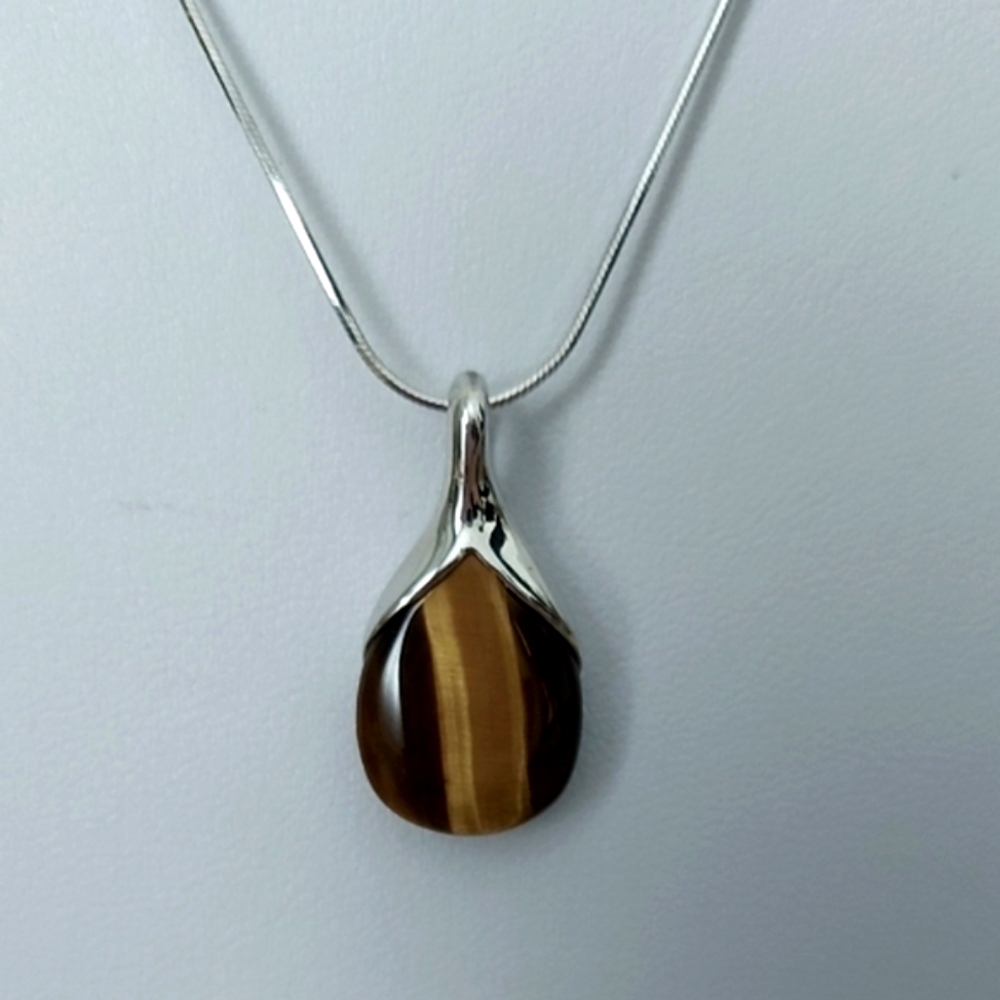 Tiger Eye Pendant Gemstone Crystal Jewelry Sterling Silver Necklace Chain - Picture 6 of 12